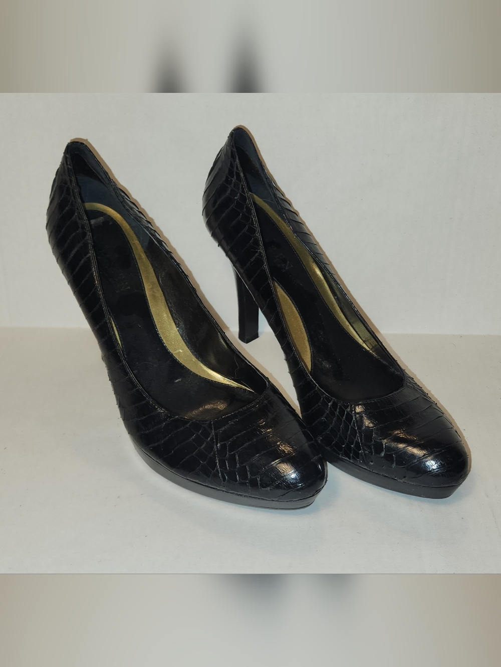 Ralph Lauren Kailee Black Snake Skin Snakeskin High Heel Pumps Stilettos 9 EUC